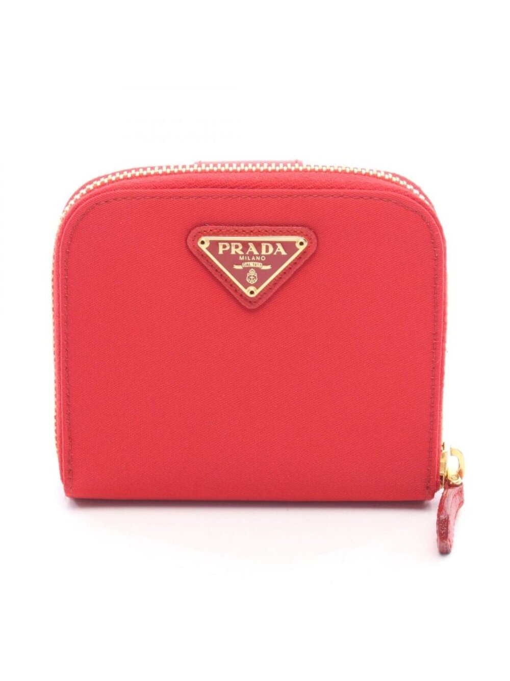 Prada Bifold Wallet Triangular Plate Red Nylon Leather Triangle Logo